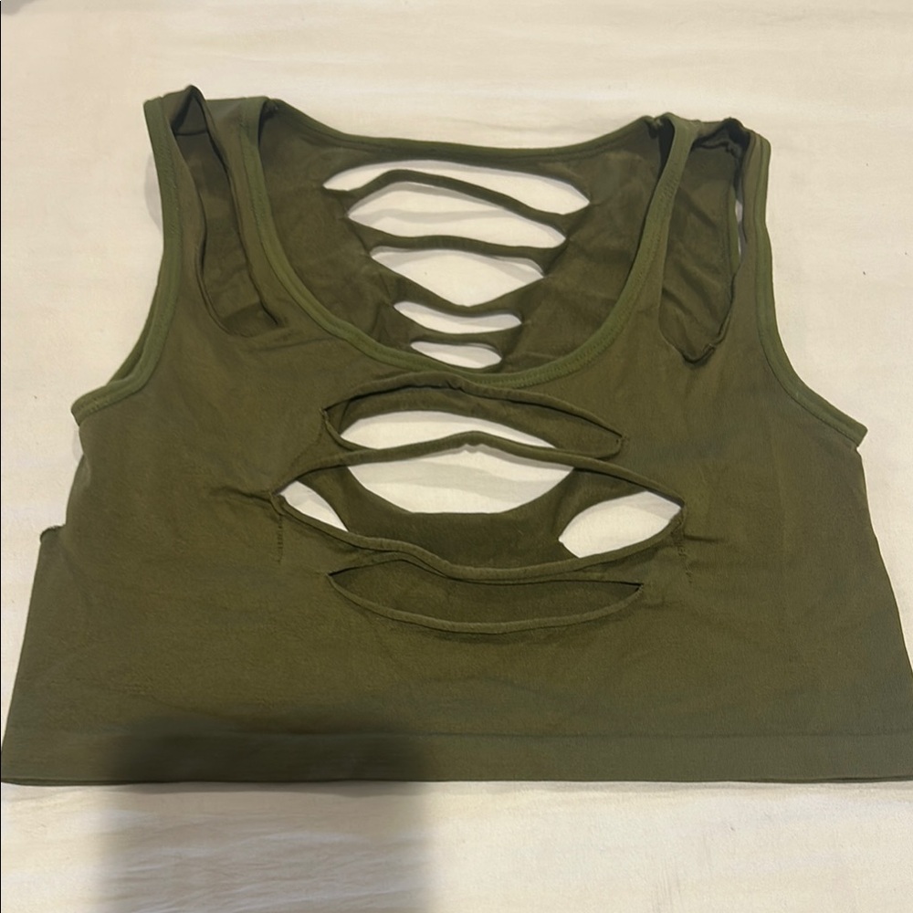 Olive Green Cutout Crop Top